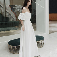 Simple A line long white prom dress white evening dress - Thumbnail 5