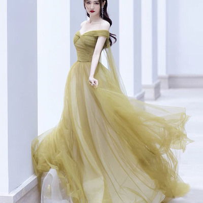 Cute tulle long prom dress a line evening gown - Thumbnail 3