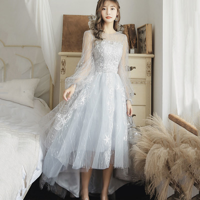 Gray tulle short prom dress a line homecoming dress - Thumbnail 2