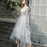 Gray tulle short prom dress A line homecoming dress - Thumbnail 3
