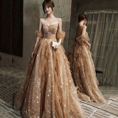 Cute tulle long prom dress a line evening gown - Thumbnail 4