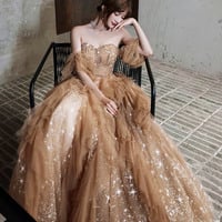 Cute tulle long prom dress A line evening gown - Thumbnail 1