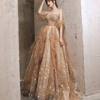 Cute tulle long prom dress A line evening gown - Thumbnail 3