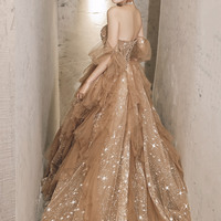 Cute tulle long prom dress A line evening gown - Thumbnail 4