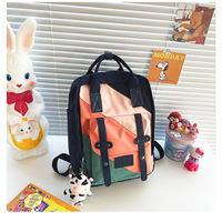 Retro Color Block Nylon School Backpack - Thumbnail 4