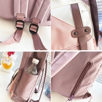 Retro Color Block Nylon School Backpack - Thumbnail 7