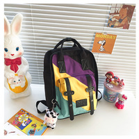 Retro Color Block Nylon School Backpack - Thumbnail 3