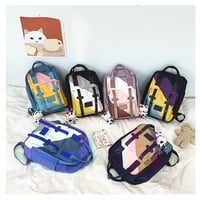 Retro Color Block Nylon School Backpack - Thumbnail 5