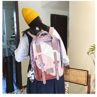 Retro Color Block Nylon School Backpack - Thumbnail 2