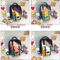 Retro Color Block Nylon School Backpack - Thumbnail 9