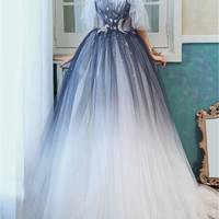SP1956,Dreamy grey white tulle prom dresses spaghetti straps evening dress off the shoulder prom formal dresses - Thumbnail 1