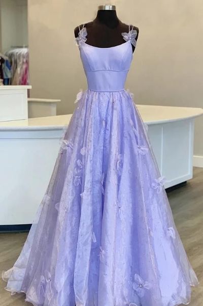 SP1957,Chic purple long prom dresses floral spaghetti straps evening ball gown