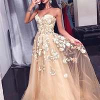 SP1961,Sweetheart Tulle Long Prom Dress with Floral Appliques - Thumbnail 1