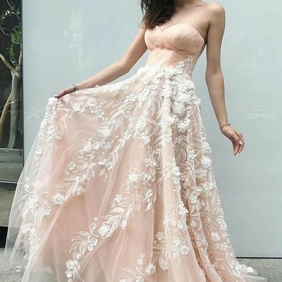 Sp1964,elegant sweetheart blush pink tulle long prom dresses with appliques - Thumbnail 2