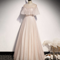 Pink tulle long prom dress A line evening gown - Thumbnail 2