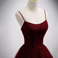 Burgundy tulle long prom dress two pieces evening dress - Thumbnail 5