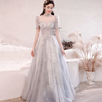 Gray tulle sequins long ball gown dress formal dress - Thumbnail 3