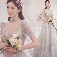 Gray tulle sequins long ball gown dress formal dress - Thumbnail 6
