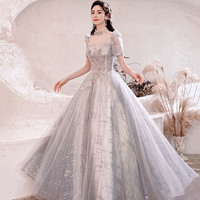 Gray tulle sequins long ball gown dress formal dress - Thumbnail 7