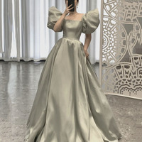 Cute satin long ball gown dress A line formal dress - Thumbnail 1