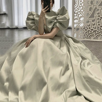 Cute satin long ball gown dress A line formal dress - Thumbnail 3