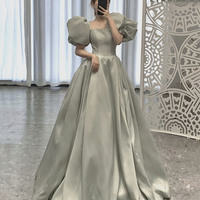 Cute satin long ball gown dress A line formal dress - Thumbnail 4