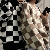 Checkerboard Jumper Knit Sweater - Thumbnail 1