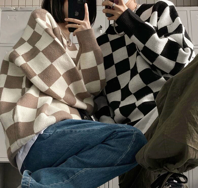 Checkerboard Jumper Knit Sweater