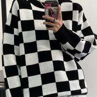 Checkerboard Jumper Knit Sweater - Thumbnail 3