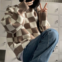 Checkerboard Jumper Knit Sweater - Thumbnail 5