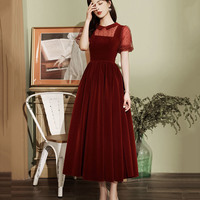 Burgundy velvet short prom dress homecoming dress - Thumbnail 2