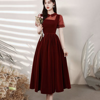 Burgundy velvet short prom dress homecoming dress - Thumbnail 6