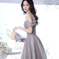 Cute tulle beads long prom dress A line evening gown - Thumbnail 5