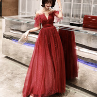 Black tulle long prom dress A line evening dress - Thumbnail 7