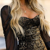 Fashion Sequin Sexy Skinny Long Sleeve Dress - Thumbnail 1