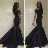 Off Shoulder Black Prom Dresses Simple - Thumbnail 1
