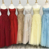 Prom Dresses Sheath Tulle with Lace Appliques - Thumbnail 1