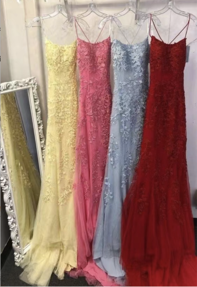 Prom Dresses Sheath Tulle with Lace Appliques