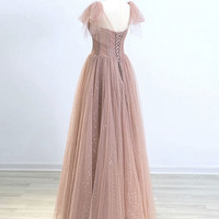 Pink tulle sequins long prom dress evening dress - Thumbnail 3