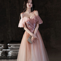 Pink tulle sequins long A line prom dress evening dress - Thumbnail 3