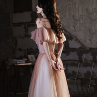 Pink tulle sequins long A line prom dress evening dress - Thumbnail 4