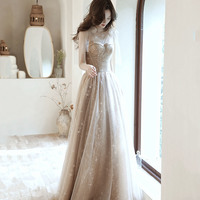 Cute tulle long A line prom dress evening dress - Thumbnail 8