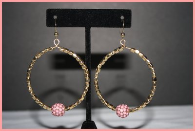 Gold hoop w/pink ball  earrings 