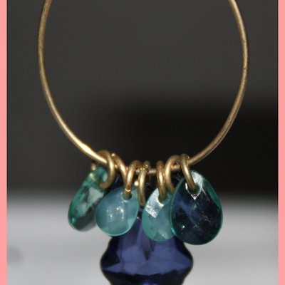 Gold and blue/teal hoop earrings