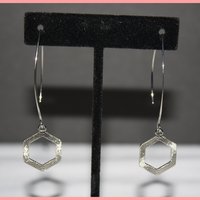 Silver Hexagon Drop Earrings - Thumbnail 1