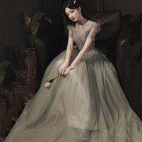 Cute tulle sequins long prom dress A line evening gown - Thumbnail 5