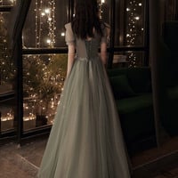 Cute tulle sequins long prom dress A line evening gown - Thumbnail 6