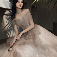 Stylish tulle sequins long prom dress A line evening dress - Thumbnail 2