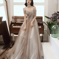 Stylish tulle sequins long prom dress A line evening dress - Thumbnail 5