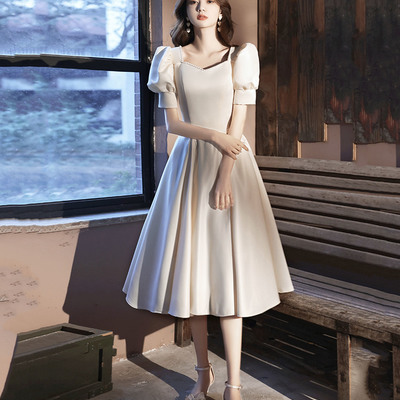 Cute satin short prom dress a line homecoming dress - Thumbnail 2